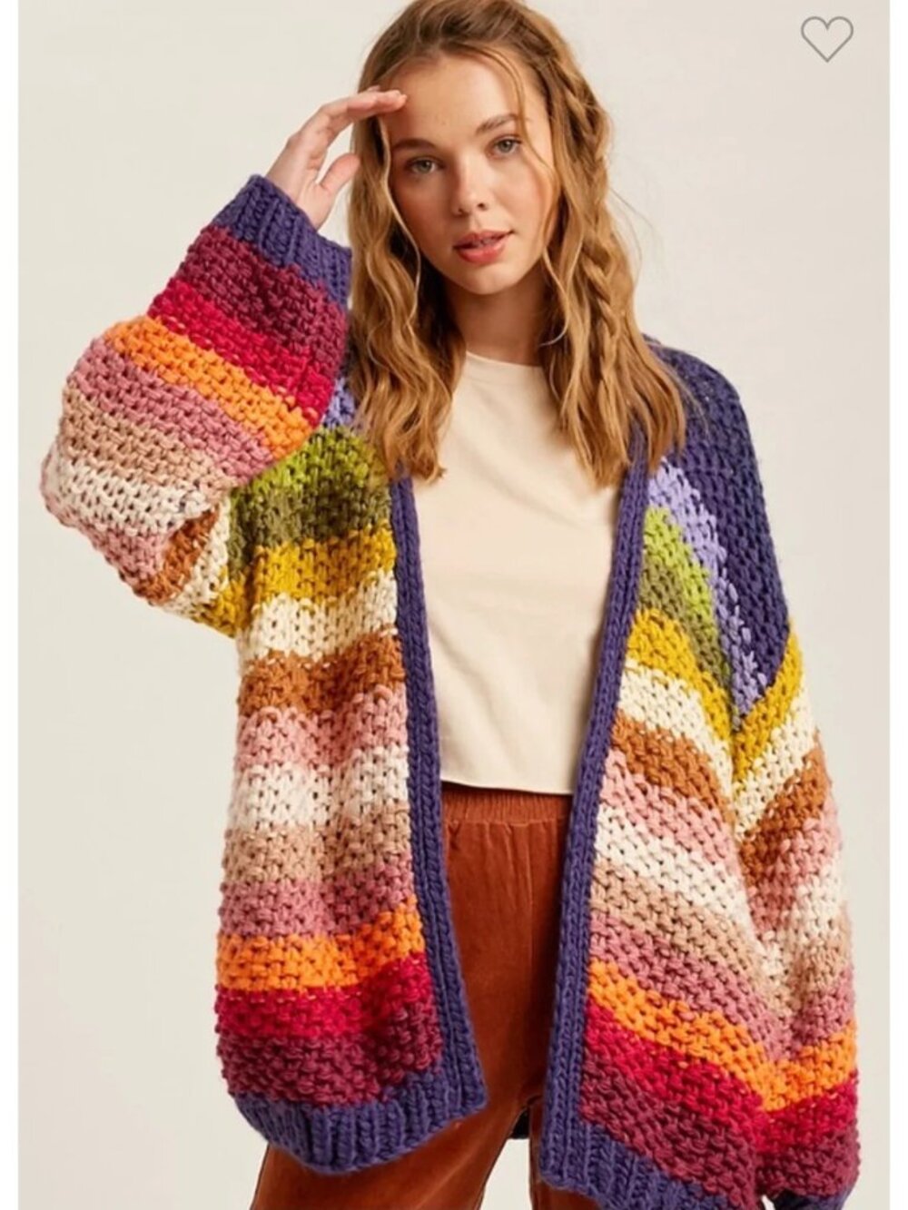 Listicle Crochet Cardigan Sweater Small Rainbow Striped Chunky Knit Oversized Po - Picture 2 of 8